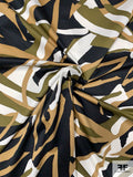 Large-Scale Abstract Printed Stretch Cotton Sateen - Olive Green / Tan / Black / White