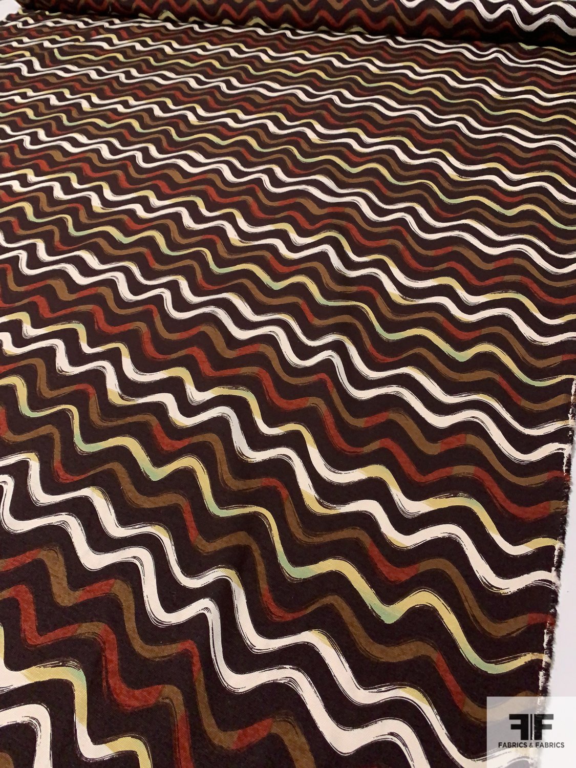 Wavy Stripes Printed Soft Silk Faille - Brown / Rust / Tan / Sage