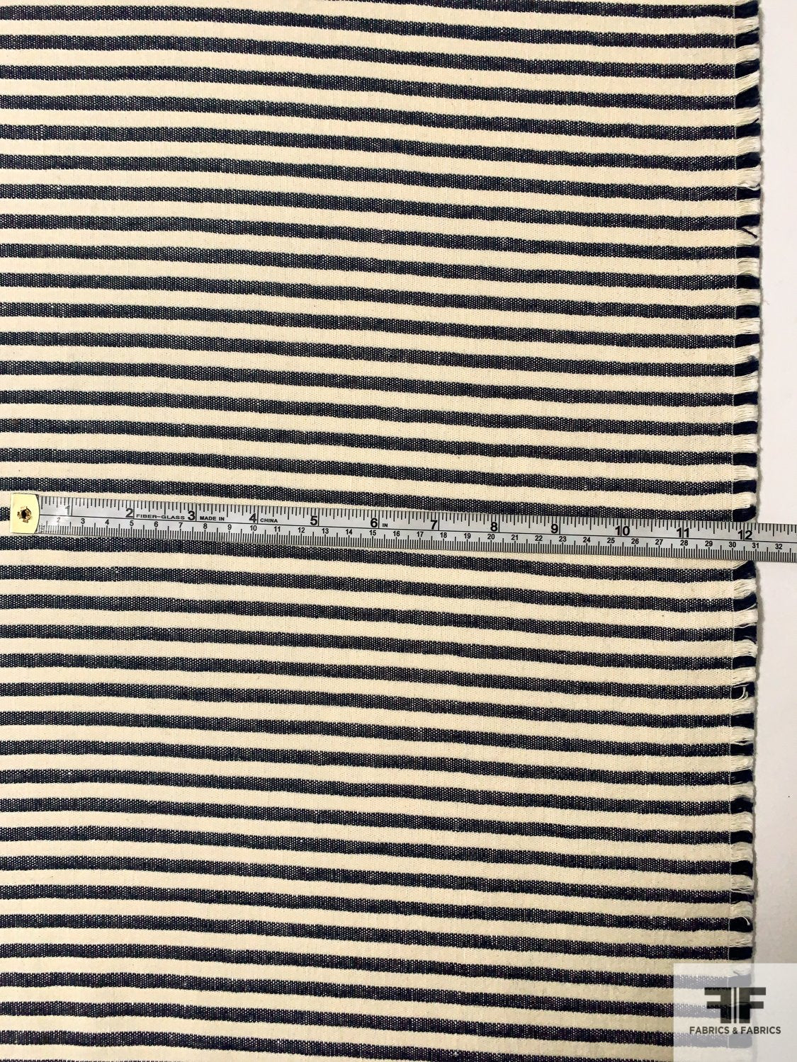 Novelty Horizontal Striped Cotton Denim - Navy / Cream