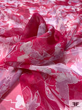 Abstract Leaf Printed Silk Chiffon - Magenta / Light Purple / Off-White
