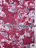 Abstract Leaf Printed Silk Chiffon - Magenta / Light Purple / Off-White