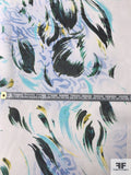 Painterly Brushstrokes Printed Silk Chiffon - Off-White / Seafoam / Periwinke / Black