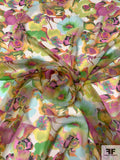 Beautiful Floral Printed Silk Chiffon - Magenta / Green / Multicolor