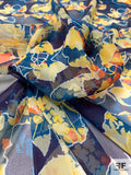Abstract Leaf Printed Silk Chiffon - Yellow / Navy / Teal / Orange