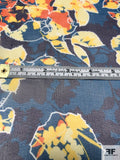Abstract Leaf Printed Silk Chiffon - Yellow / Navy / Teal / Orange