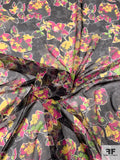 Abstract Leaf Printed Silk Chiffon - Magenta / Yellow / Lime / Black
