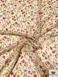 Delicate Floral Printed Silk Georgette - Eggnog / Magenta / Brown / Yellow