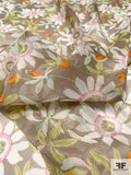 Floral Printed Silk Chiffon - Earth Tones / Orange