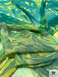 Large-Scale Abstract Printed Silk Chiffon - Shades of Green