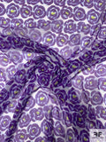 Painterly Floral Printed Silk Chiffon - Purple / Faint Blue / Chartreuse / White