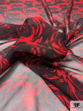 Romantic Rosettes Printed Silk Chiffon - Red / Black