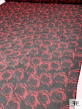 Romantic Rosettes Printed Silk Chiffon - Red / Black