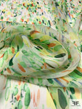 Painterly Spots Printed Silk Chiffon - Greens / Yellow / Orange