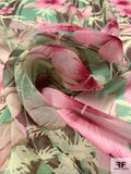 Tropical Floral Printed Silk Chiffon - Green / Pink / Berry / Burgundy