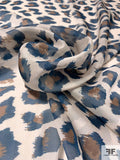 Animal Pattern Printed Silk Chiffon - Beige / Navy / Brown