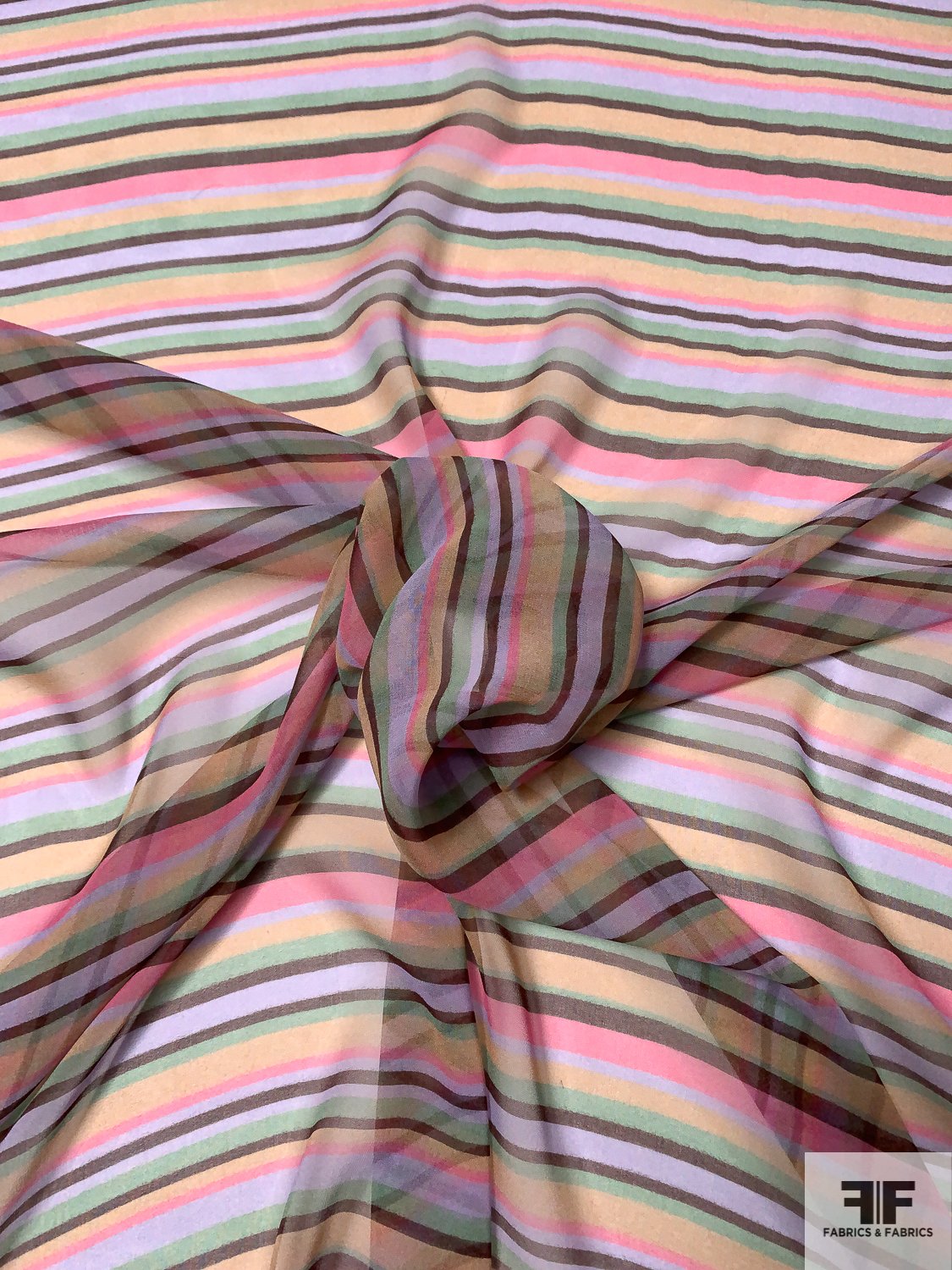 Horizontal Striped Printed Silk Chiffon - Pink / Lavender / Peach / Burgundy