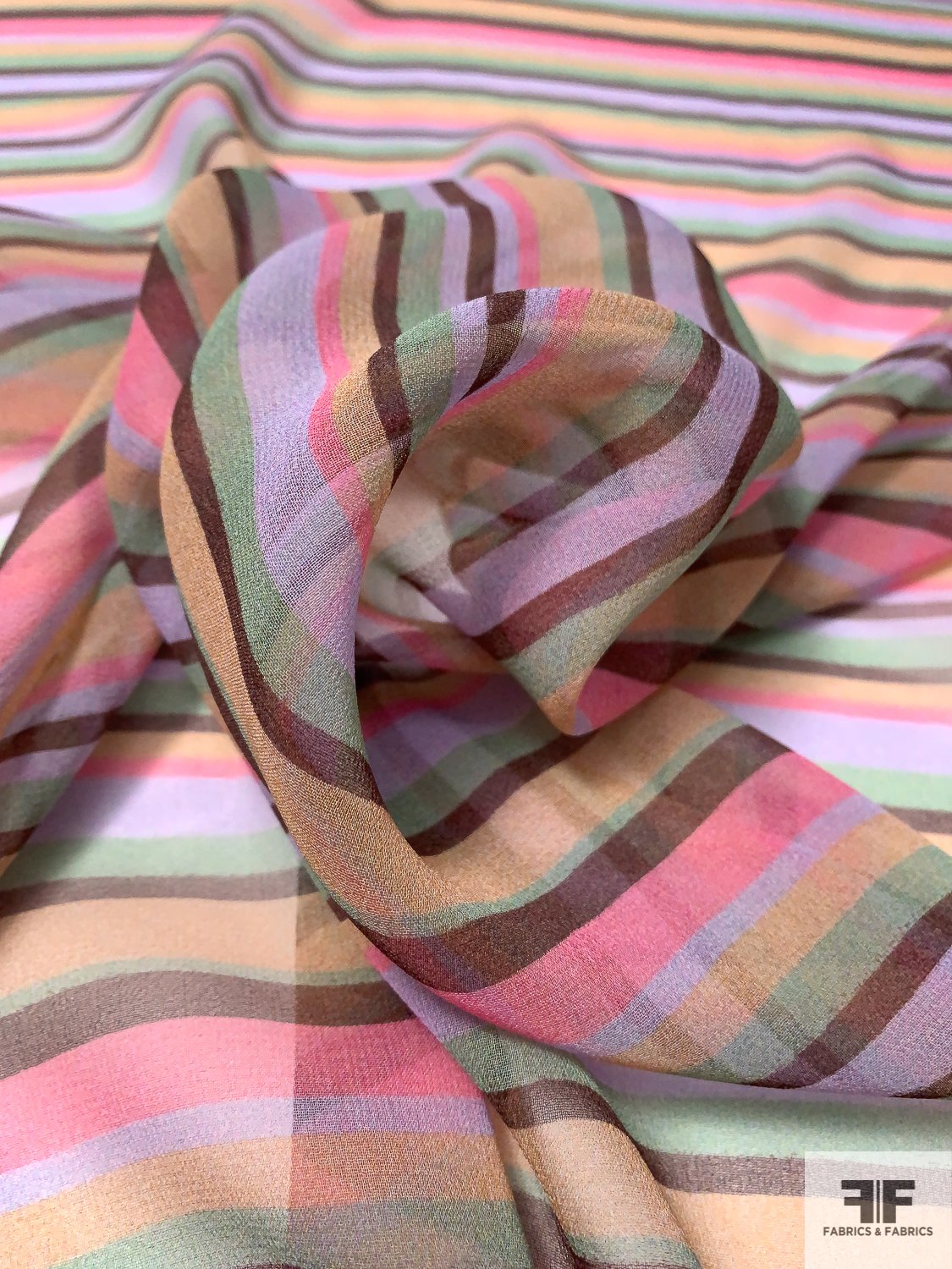 Horizontal Striped Printed Silk Chiffon - Pink / Lavender / Peach / Burgundy