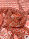 Wavy Art Deco Printed Silk Chiffon - Blood Orange / Off-White