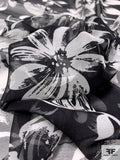 Floral Silhouette Printed Silk Chiffon - Black / White