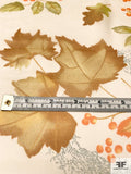Autumn Leaves Printed Silk Chiffon - Greens / Browns / Orange / Off-White