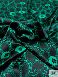 Floral Pebble Graphic Printed Silk Charmeuse - Emerald Green / Black