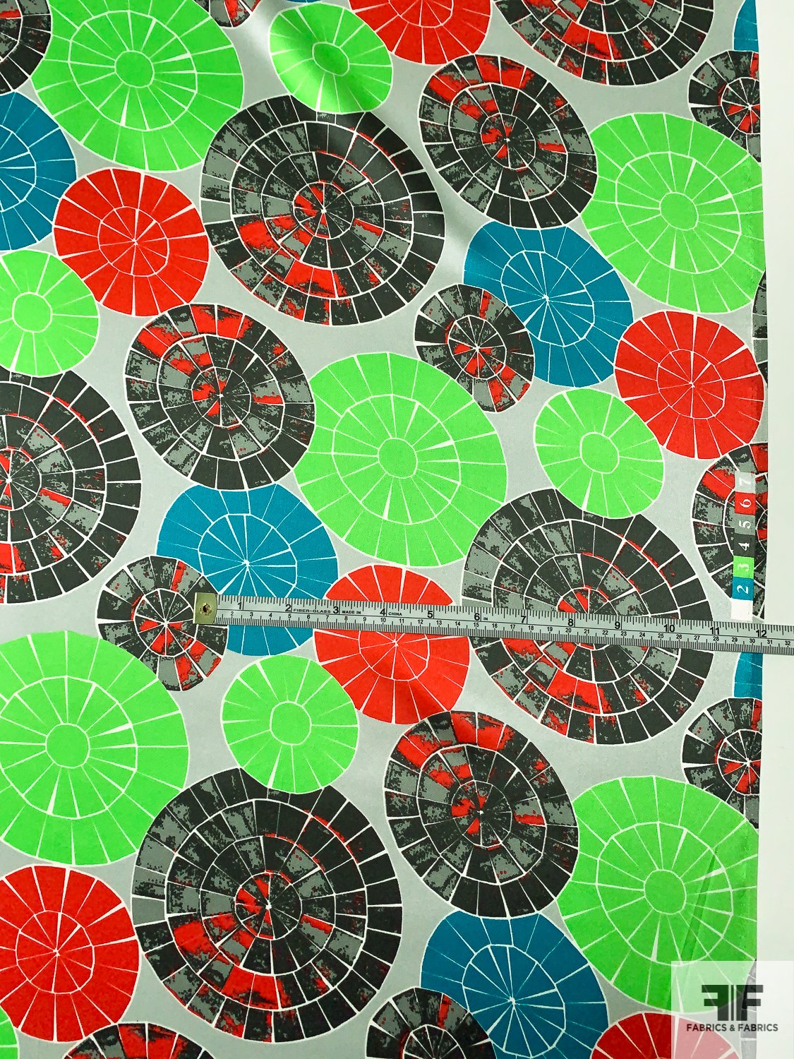 Dart Board Printed Silk Charmeuse - Green / Turquoise / Red / Greys