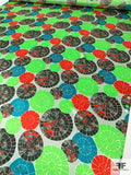 Dart Board Printed Silk Charmeuse - Green / Turquoise / Red / Greys