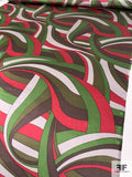 Pucci-esque Wavy Striations Printed Silk Charmeuse - Green / Olive / Raspberry / Grey / Brown