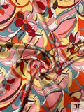 Pucci-esque Floral Printed Silk Charmeuse - Pink / Seafoam / Yellow / Red / Orange