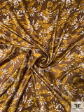 Exotic Leaf Silhouette Printed Silk Charmeuse - Caramel Brown / Golden Mustard / White