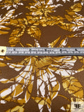 Exotic Leaf Silhouette Printed Silk Charmeuse - Caramel Brown / Golden Mustard / White