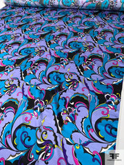 Pucci-esque Paisley-Like Printed Silk Charmeuse - Greys / Magenta / Pink -  Fabric by the Yard