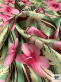 Tropical Floral Printed Silk Charmeuse - Green / Pink / Berry / Burgundy-Brown