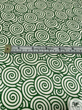 Art Deco Snail-Swirls Printed Silk Charmeuse - Green / Off-White