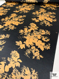 Romantic Floral Silhouette Bouquets Printed Silk Charmeuse - Black / Golden Yellow