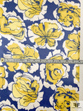 Painterly Floral Printed Silk Charmeuse - Yellow / Steel Blue / White