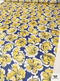 Painterly Floral Printed Silk Charmeuse - Yellow / Steel Blue / White