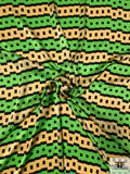 Horizontal Ethnic-Pixel Striped Printed Silk Charmeuse - Neon Green / Soft Yellow / Black