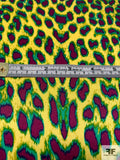 Congo Inspired Animal Pattern Printed Silk Charmeuse - Green / Yellow / Burgundy
