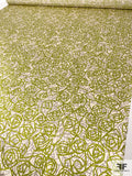 Scribbly Floral Printed Silk Charmeuse - Lime Green / Ivory / Grey