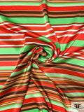 Vibrant Horizontal Striped Printed Silk Charmeuse - Green / Red / Yellow / Brown