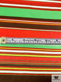 Vibrant Horizontal Striped Printed Silk Charmeuse - Green / Red / Yellow / Brown