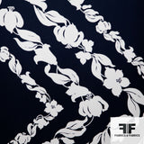 Floral Chevron Printed Silk Crepe De Chine Panel - Navy/White