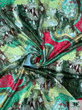 Abstract and Animal Pattern Printed Silk Charmeuse - Shades of Green / Red / Blue