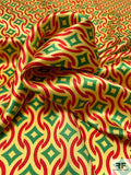 African Flags Inspired Art Deco Silk Charmeuse - Yellow / Green / Red