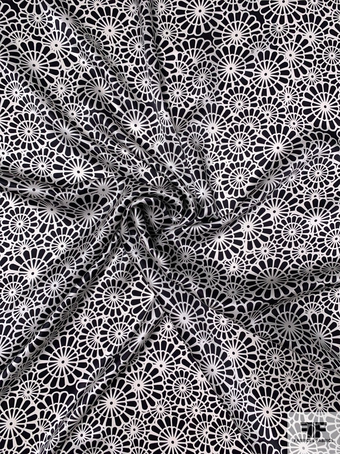 Flashing Floral Printed Silk Charmeuse - Black / Silk White