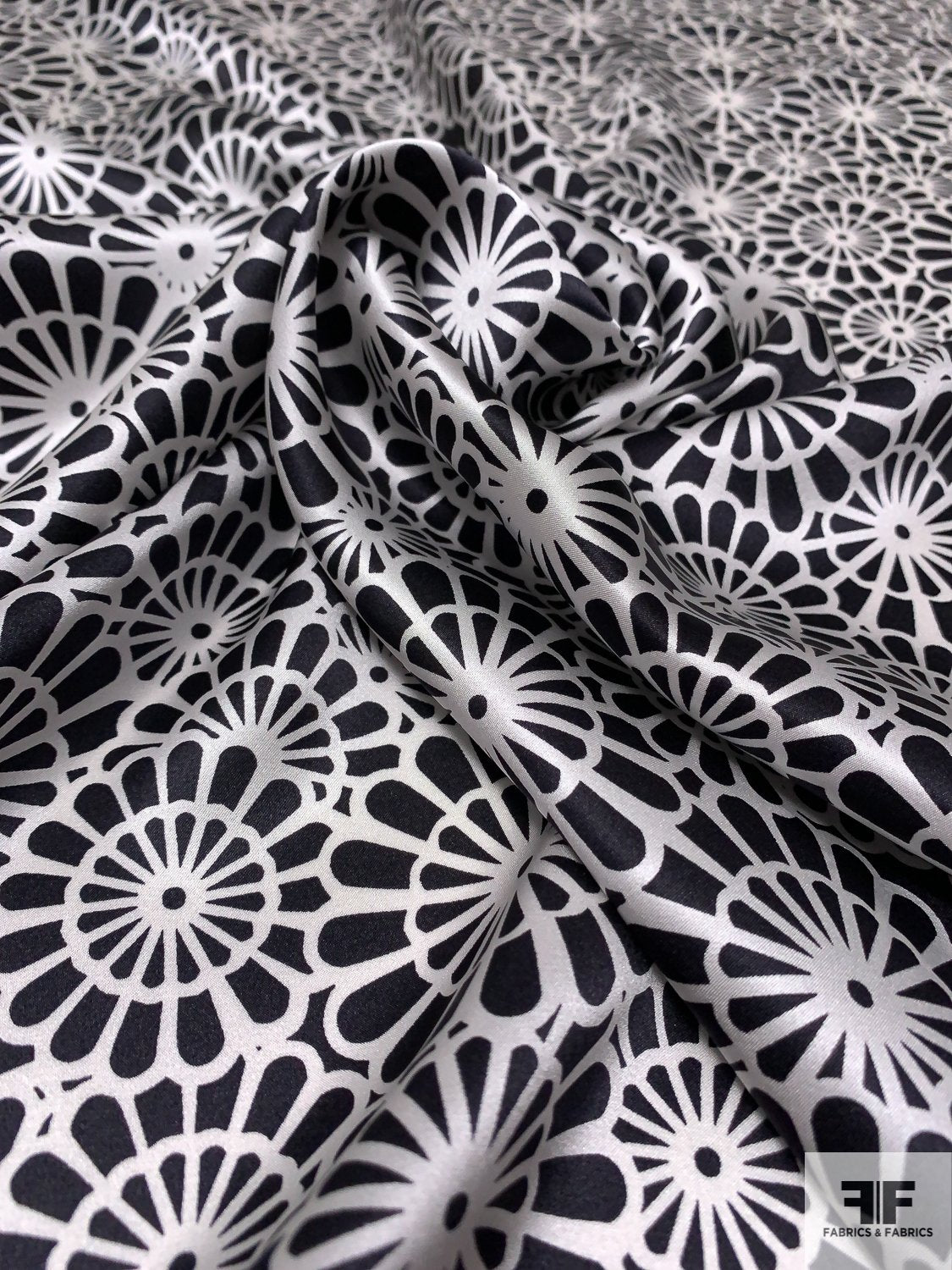 Flashing Floral Printed Silk Charmeuse - Black / Silk White