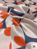 Circle Theme Printed Silk Charmeuse - Lightest Blush / Blue-Grey / Orange