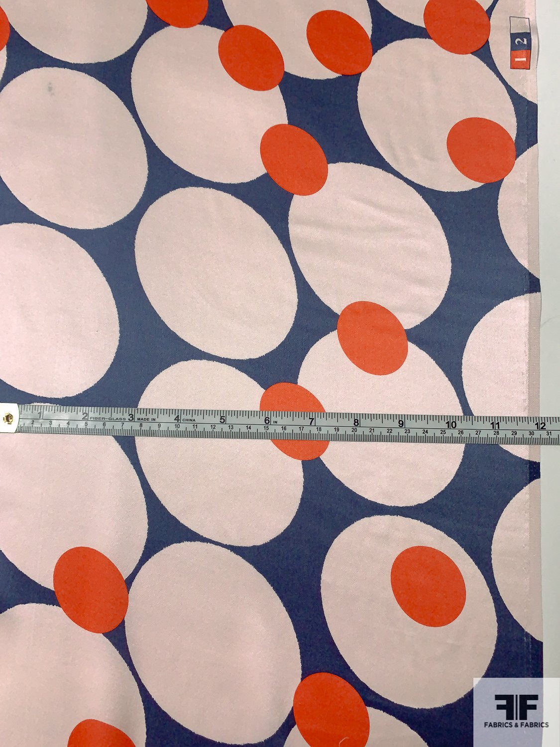 Circle Theme Printed Silk Charmeuse - Lightest Blush / Blue-Grey / Orange
