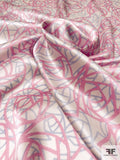 Scribbly Floral Printed Silk Charmeuse - Pink / Periwinkle / Ivory